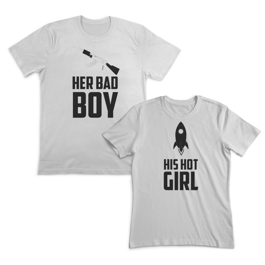 Valentines Day Couples Matching Outfits Her Bad Boy His Hot Girl Cotton White - Picture 10 of 11